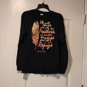 Black Long Sleeve Tee with Feather Design